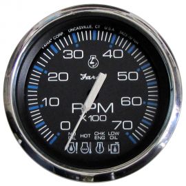 Faria Chesapeake Black SS 4" Tachometer w/Systemcheck Indicator - 7,000 RPM (Gas - Johnson/Evinrude Outboard)