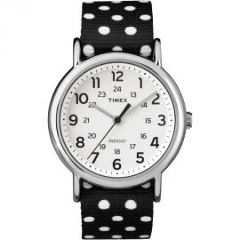 Timex Weekender Black/White Polkadot Print Reverse To Solid Color Watch - 38mm